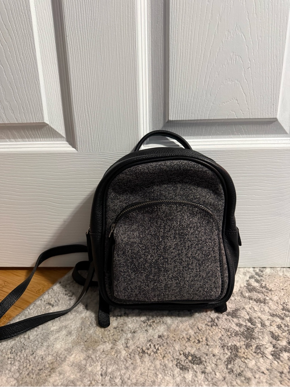 Mini Grey Tweed Backpack - Black Trim